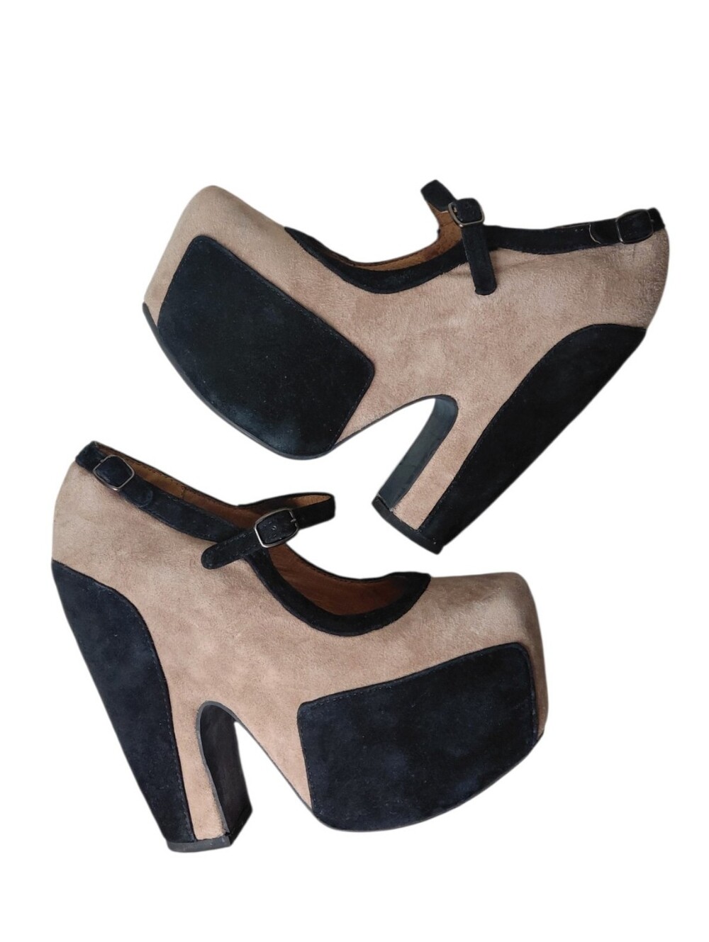 Jeffrey Campbell Night Walk Taupe and Black Suede Platform Mary Janes